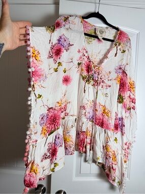 Z&L Boho Floral Lace-Up Tunic/Swim Cover Top